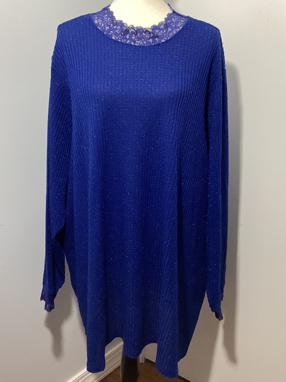NWT LOGO by LORI GOLDSTEIN 5X ROYAL BLUE METALLIC MOCK NECK WAFFLE KNIT TUNIC